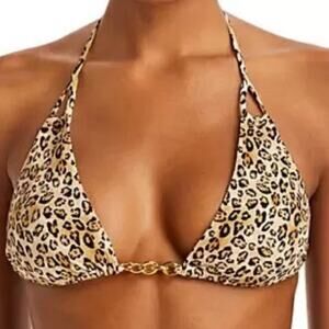 PQ Swim Leopard Print Bikini Top Chain Trim Top Sz D-Cup NWT